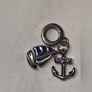 Sterling Silver Nautical Charm Pendant with Blue Sailboat and Anchor